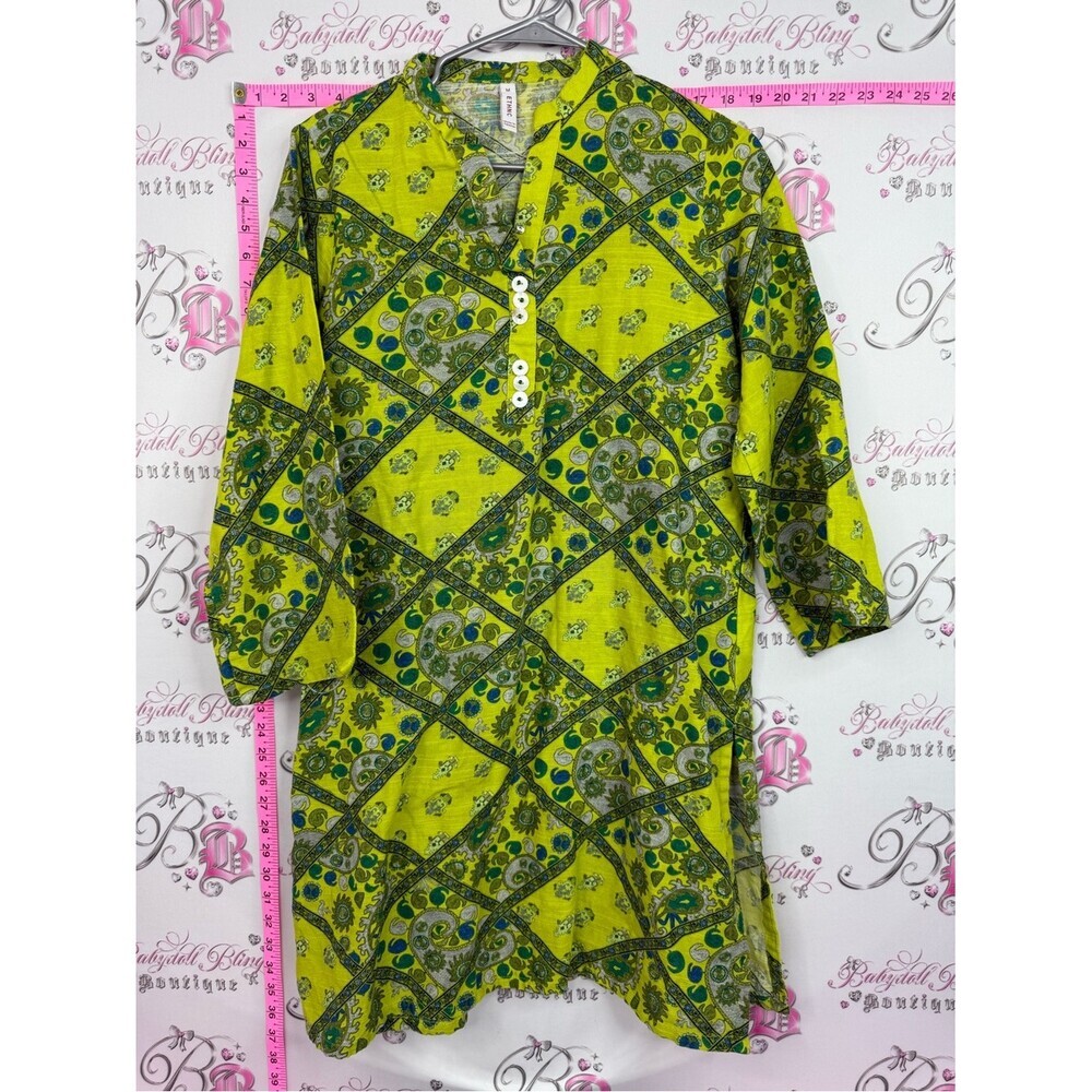 ETHNC dress Women’s Lime Green Printed Midi Dress with Button Placket